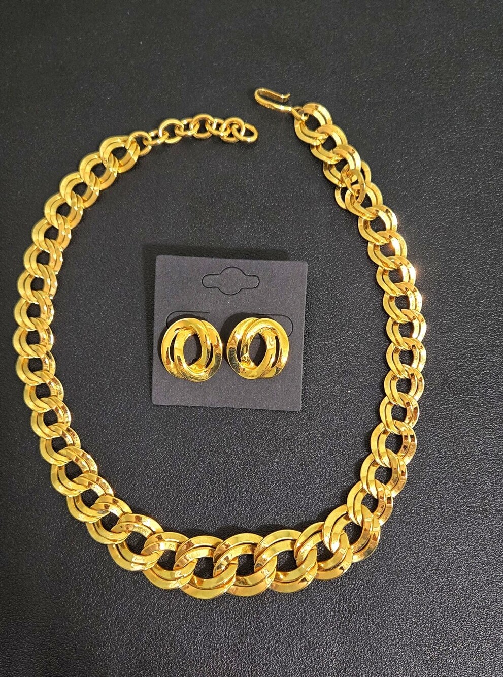 Monet Vintage Gold-Tone Chunky Chain Necklace & Stud Earring Set